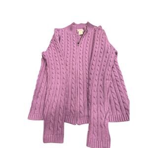 L.L. Bean cable knit women’s lavender full zip sweater.